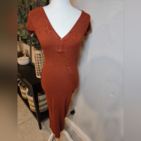 Zara Ribbed Midi Dress Rust Orange Size S - Picture 3 of 5